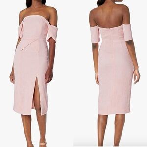 ELLIATT Acacia Pink Textured Off the Shoulder Strapless Pleated Midi Dress SZ XS